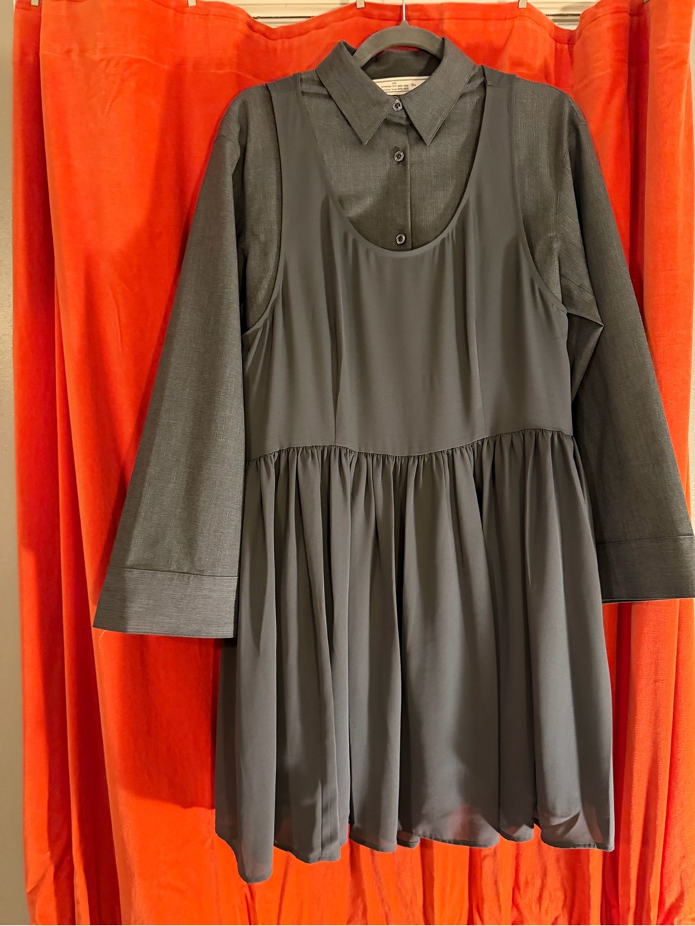 Uniqlo/GU unique 2 part charcoal grey Layered Shirt Dress